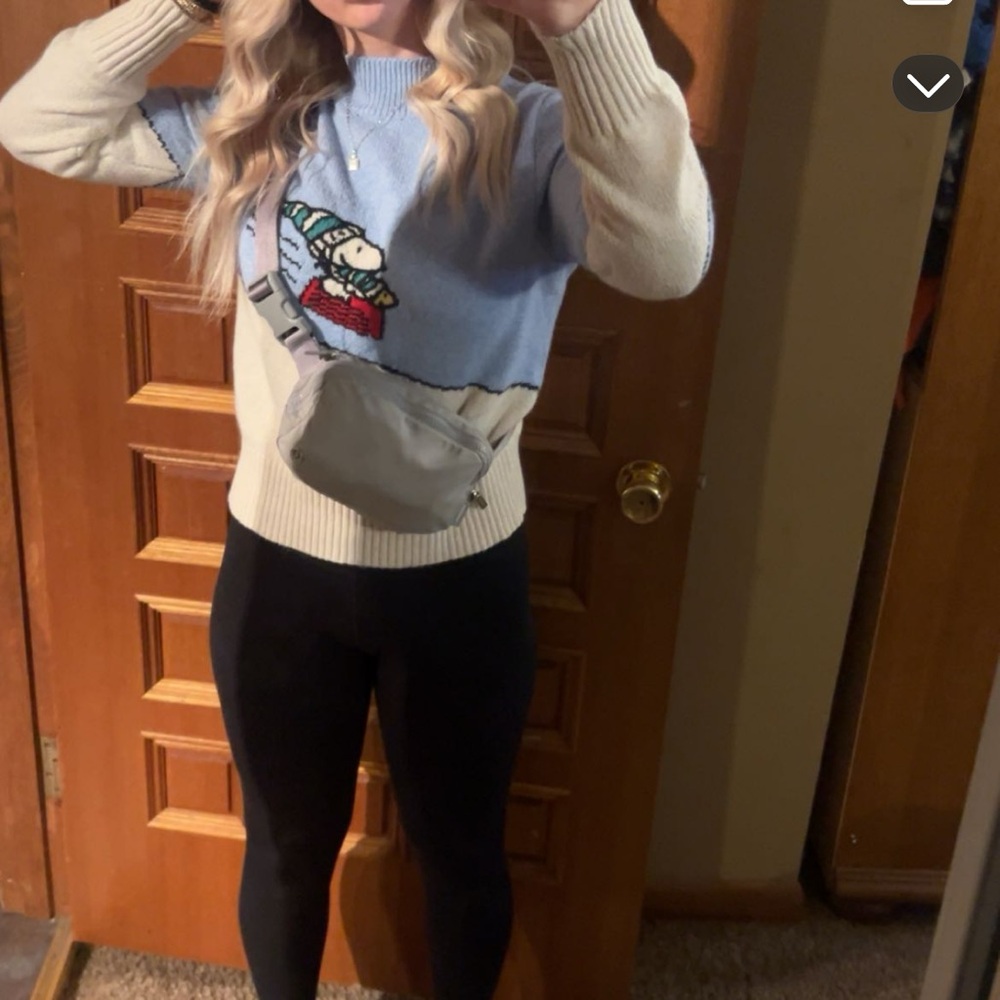 American Eagle Outfitters Blue and Cream Graphic Sweater